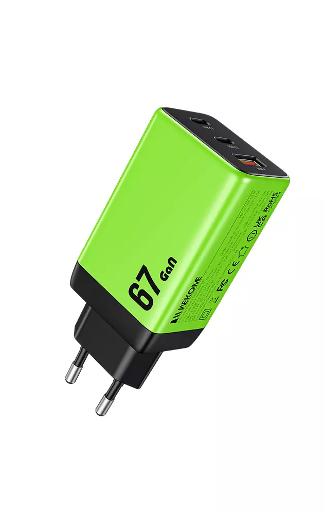 Зарядное устройство WEKOME WP-U157 GaN 67W 2 Type-c +1 Green (Зеленый) Зарядное устройство WEKOME WP-U157 GaN 67W 2 Type-c +1 Green (Зеленый)