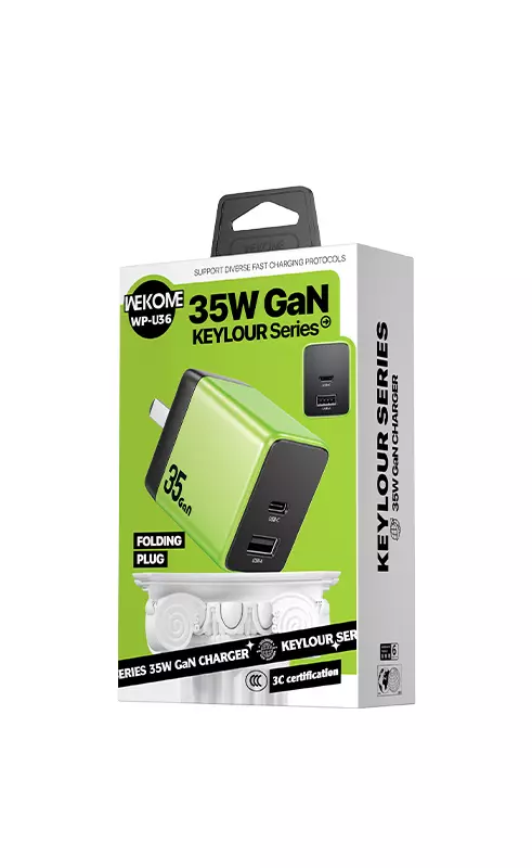Сетевое зарядное устройство GaN 35W (a+c) WEKOME WP-U36 Green (Зеленый) Сетевое зарядное устройство GaN 35W (a+c) WEKOME WP-U36 Green (Зеленый)