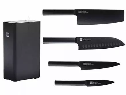 Набор Huo Hou Knife (4 ножа с подставкой) (HU0076) Black (Черный)