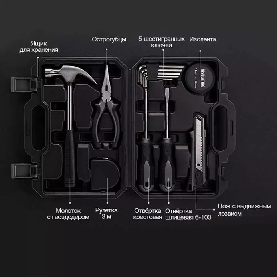 Набор инструментов Jiuxun Tools 12 in 1 Daily Life Kit Pro (12 предм.) Black (Черный) Набор инструментов Jiuxun Tools 12 in 1 Daily Life Kit Pro (12 предм.) Black (Черный)