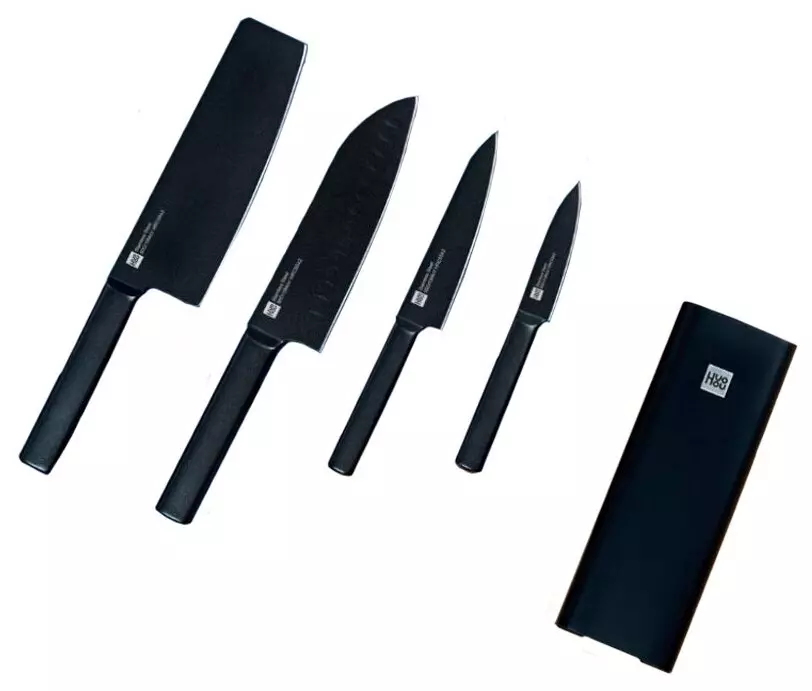 Набор ножей X50 Cr Mo V 15 Huo Hou Heat Cool Black Non-stick Knife Set (4 ножа + подставка) Black (Черный) CN