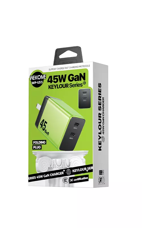 Сетевое зарядное устройство GaN 45W (c+c) WEKOME WP-U33 Green (Зеленый) Сетевое зарядное устройство GaN 45W (c+c) WEKOME WP-U33 Green (Зеленый)