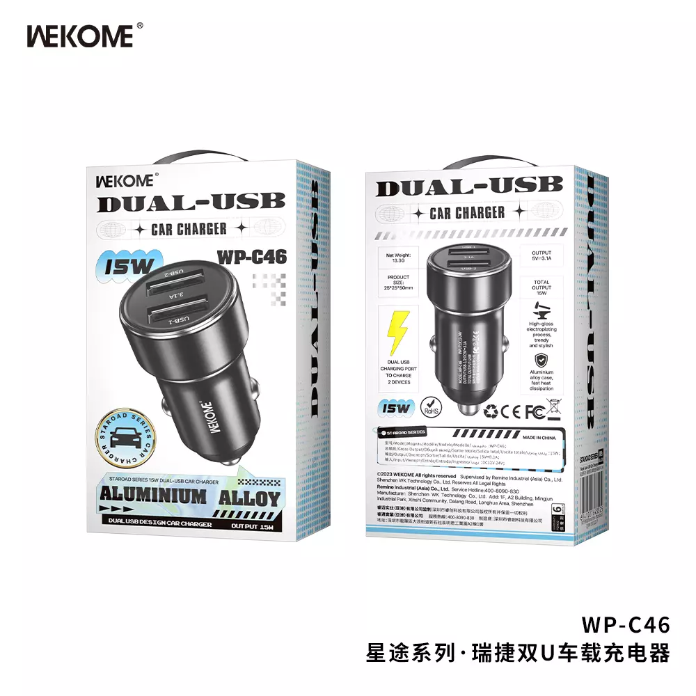 Автомобильное зарядное устройство WEKOME WP-C46 Black (Черный) Автомобильное зарядное устройство WEKOME WP-C46 Black (Черный)