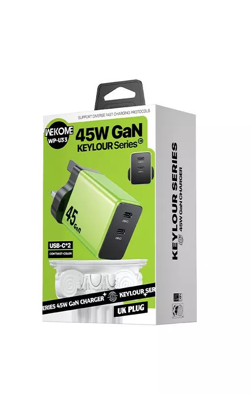 Сетевое зарядное устройство GaN 45W (c+c) WEKOME WP-U33 Green (Зеленый) Сетевое зарядное устройство GaN 45W (c+c) WEKOME WP-U33 Green (Зеленый)