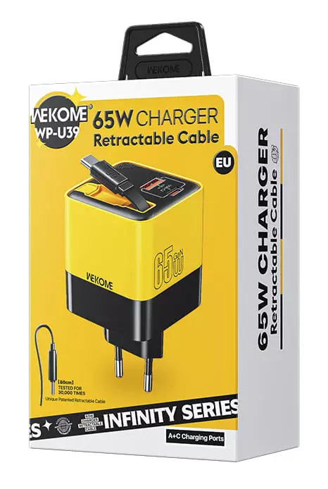Сетевое зарядное устройство GaN 65W WEKOME WP-U39 Yellow (Желтый) Global Version Сетевое зарядное устройство GaN 65W WEKOME WP-U39 Yellow (Желтый) Global Version
