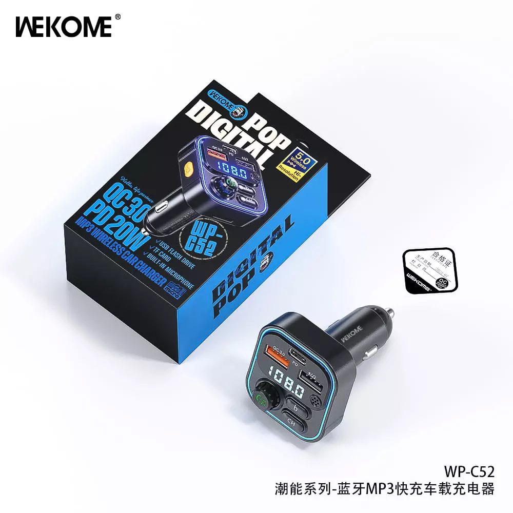 Автомобильное зарядное устройство WEKOME MP3 WP-C52 Black (Черный) Автомобильное зарядное устройство WEKOME MP3 WP-C52 Black (Черный)