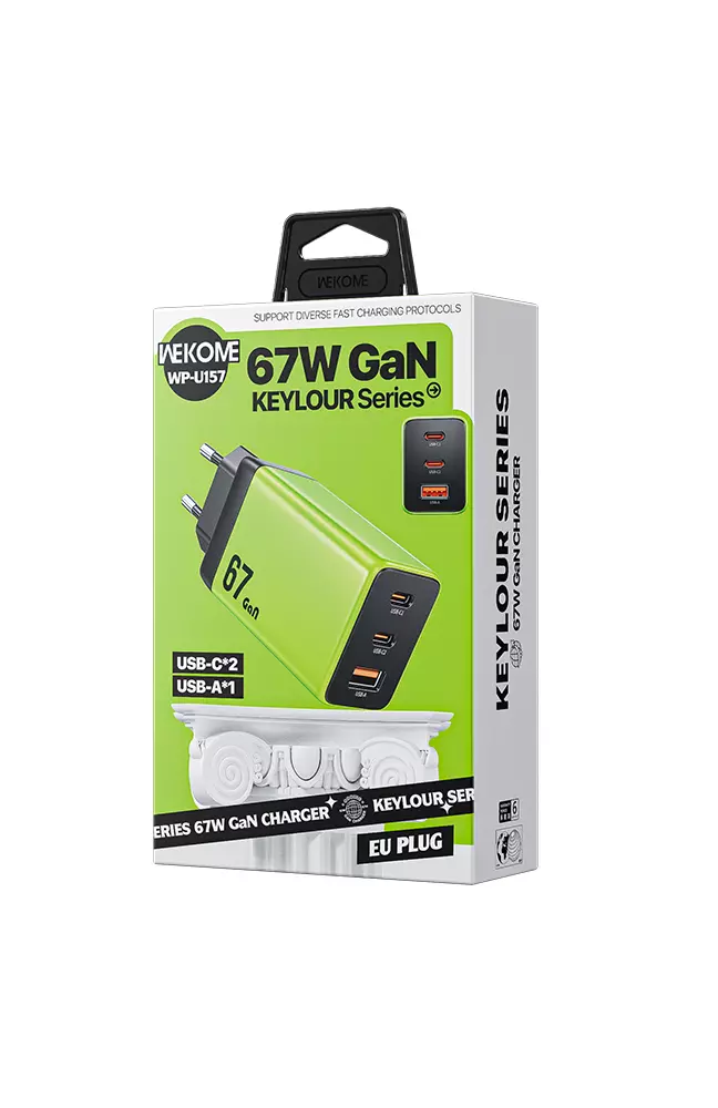 Зарядное устройство WEKOME WP-U157 GaN 67W 2 Type-c +1 Green (Зеленый) Зарядное устройство WEKOME WP-U157 GaN 67W 2 Type-c +1 Green (Зеленый)