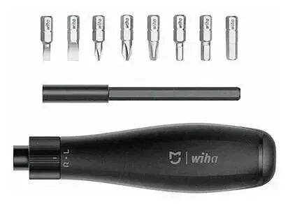 Отвёртка со сменными битами Xiaomi Mijia Wiha 8 in 1 Ratchet Screwdriver (10 предм.) Black (Черный)