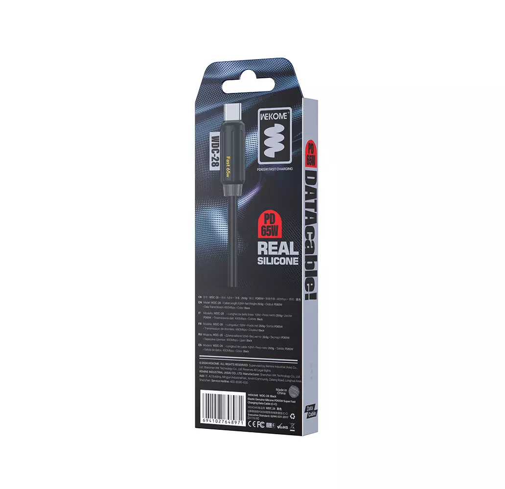 Кабель WEKOME силиконовый (Type-c - Type-c) PD65W WEKOME WDC-28 Black (Черный) Кабель WEKOME силиконовый (Type-c - Type-c) PD65W WEKOME WDC-28 Black (Черный)