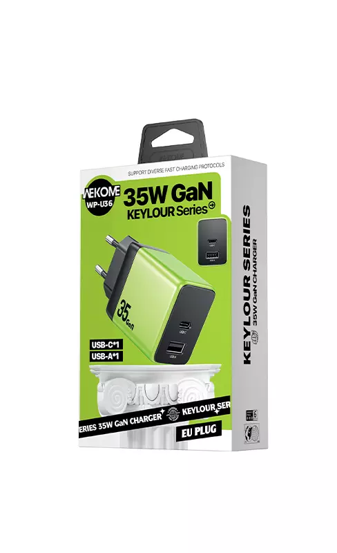 Сетевое зарядное устройство GaN 35W (a+c) WEKOME WP-U36 Green (Зеленый) Сетевое зарядное устройство GaN 35W (a+c) WEKOME WP-U36 Green (Зеленый)