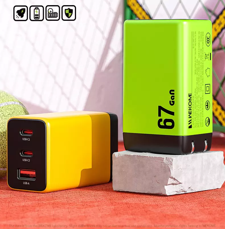 Зарядное устройство WEKOME WP-U157 GaN 67W 2 Type-c +1 Green (Зеленый) Зарядное устройство WEKOME WP-U157 GaN 67W 2 Type-c +1 Green (Зеленый)
