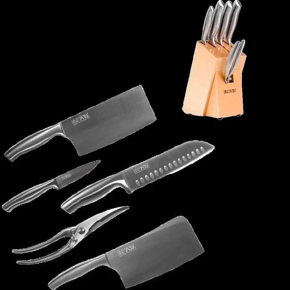 Набор Huo Hou Nano Knife (4 ножа и ножницы с подставкой) (HU0014) Silver (Серебристый) CN