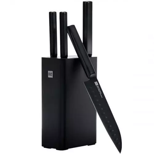 Набор ножей X50 Cr Mo V 15 Huo Hou Heat Cool Black Non-stick Knife Set (4 ножа + подставка) Black (Черный) CN