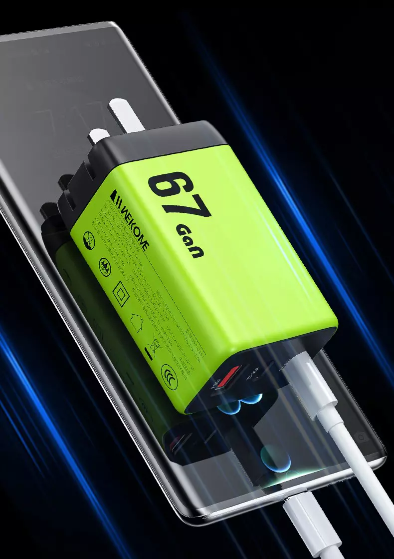 Зарядное устройство WEKOME WP-U157 GaN 67W 2 Type-c +1 Green (Зеленый) Зарядное устройство WEKOME WP-U157 GaN 67W 2 Type-c +1 Green (Зеленый)