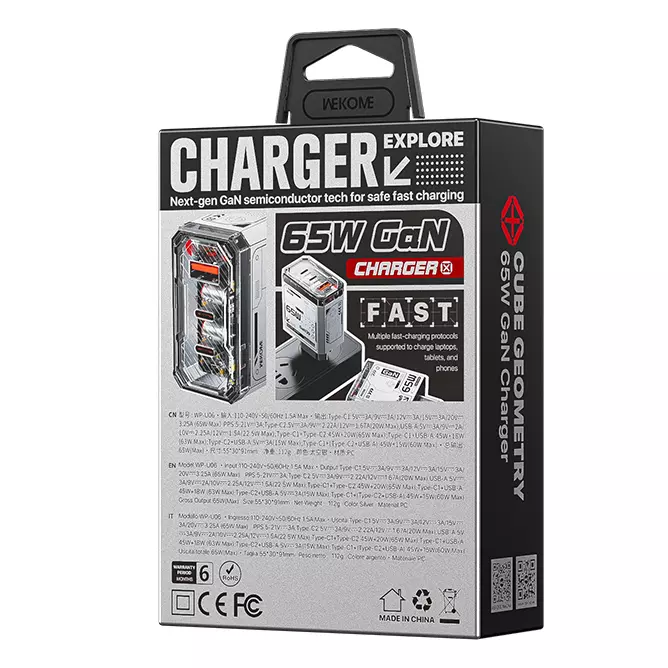 Зарядное устройство WEKOM GaN 65W (C+C+A ) WP-U06 Black (Черный) Global Version Зарядное устройство WEKOM GaN 65W (C+C+A ) WP-U06 Black (Черный) Global Version