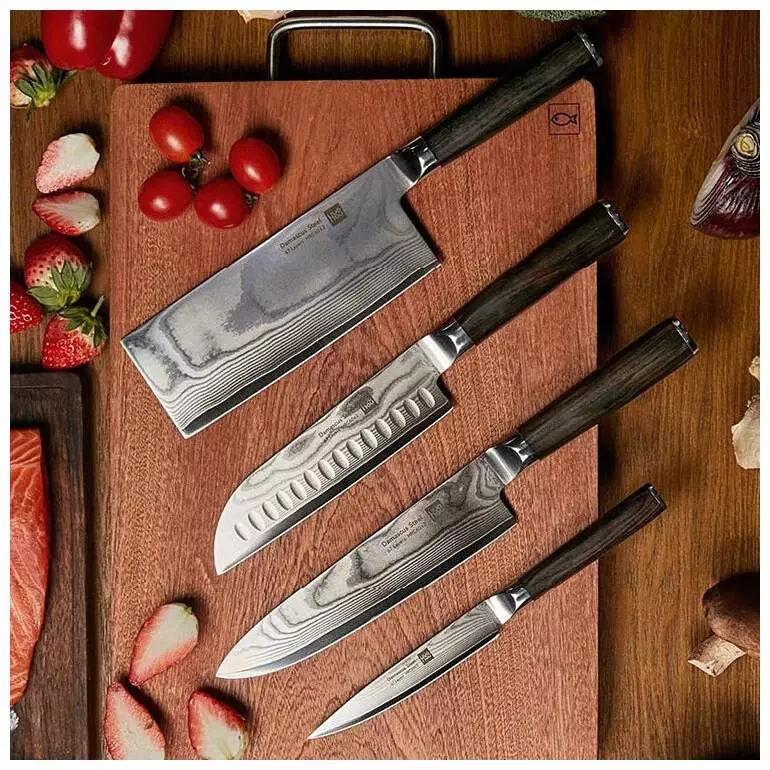 Набор ножей из дамасской стали Huo Hou Set of 5 Damascus Knife Sets (4 ножа с подставкой) (HU0073) Black (Черный) Набор ножей из дамасской стали Huo Hou Set of 5 Damascus Knife Sets (4 ножа с подставкой) (HU0073) Black (Черный)