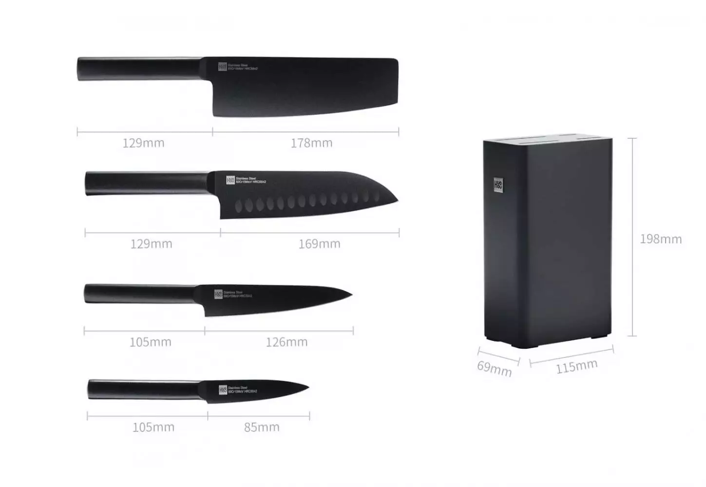 Набор Huo Hou Knife (4 ножа с подставкой) (HU0076) Black (Черный) Набор Huo Hou Knife (4 ножа с подставкой) (HU0076) Black (Черный)