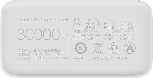 Аккумулятор Xiaomi Power Bank 3 30000 mAh (PB3018ZM) White (Белый) Аккумулятор Xiaomi Power Bank 3 30000 mAh (PB3018ZM) White (Белый)