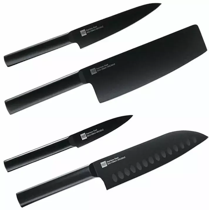 Набор ножей X50 Cr Mo V 15 Huo Hou Heat Cool Black Non-stick Knife Set (4 ножа + подставка) Black (Черный) CN