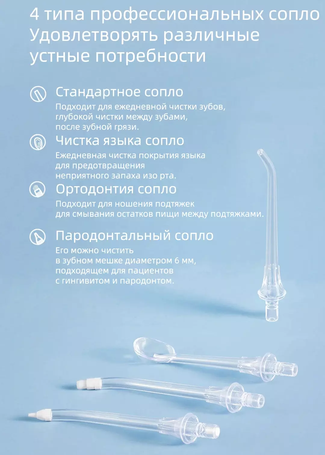 Купить Насадка для ирригатора Xiaomi Mijia Electric Flusher (4 шт) MWN501 - фото 1 Купить Насадка для ирригатора Xiaomi Mijia Electric Flusher (4 шт) MWN501 - фото 1