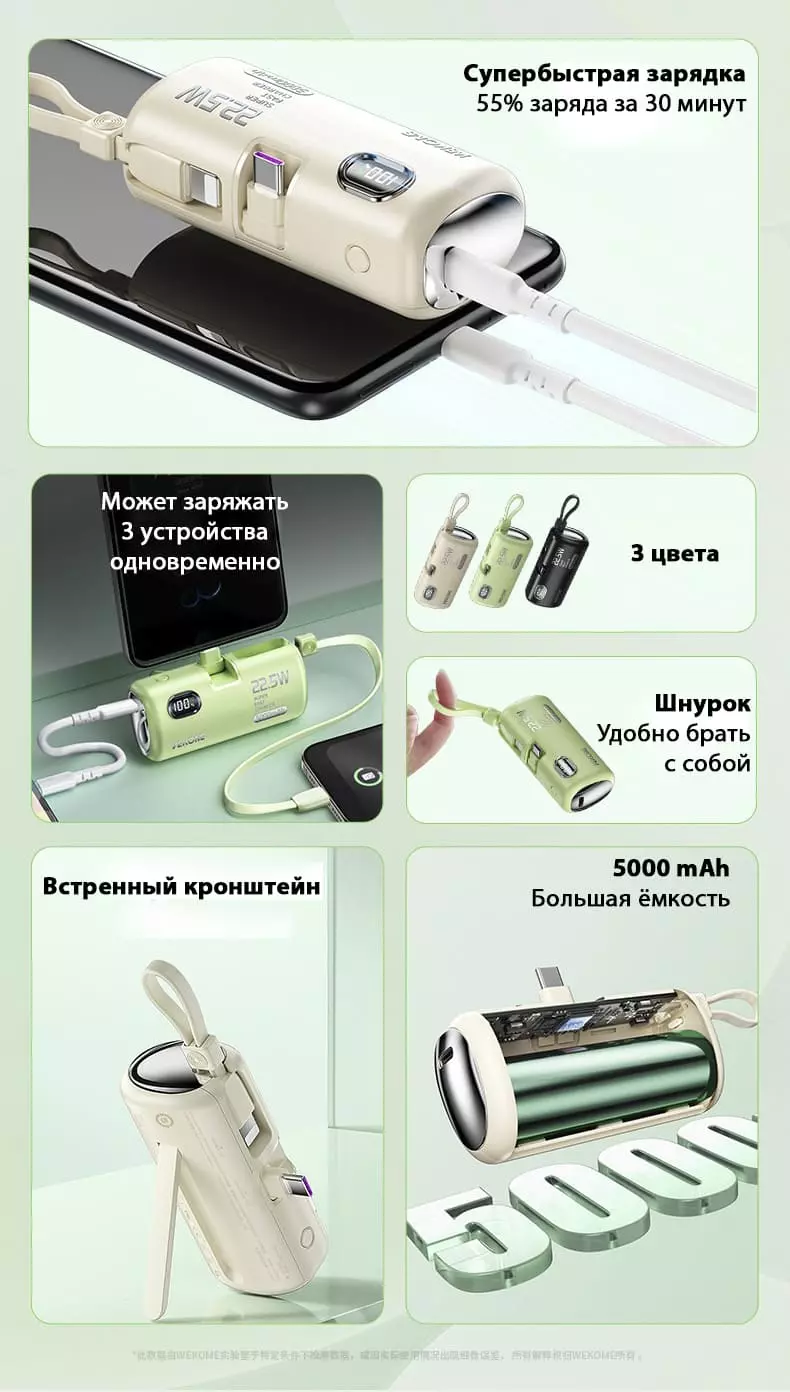 Внешний аккумулятор WEKOME WP-19 Power Bank 5000 mAh - фото 2 Внешний аккумулятор WEKOME WP-19 Power Bank 5000 mAh - фото 2