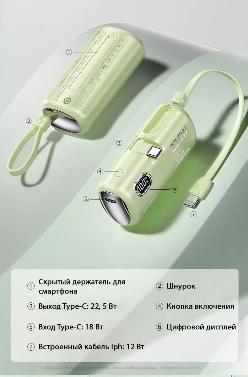 Внешний аккумулятор WEKOME WP-19 Power Bank 5000 mAh - фото 6 Внешний аккумулятор WEKOME WP-19 Power Bank 5000 mAh - фото 6