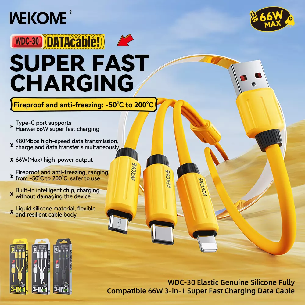 Купить Кабель для зарядки WEKOME 3 в 1 USB-C / Lightning / microUSB 66W WDC-30 - фото 1 Купить Кабель для зарядки WEKOME 3 в 1 USB-C / Lightning / microUSB 66W WDC-30 - фото 1