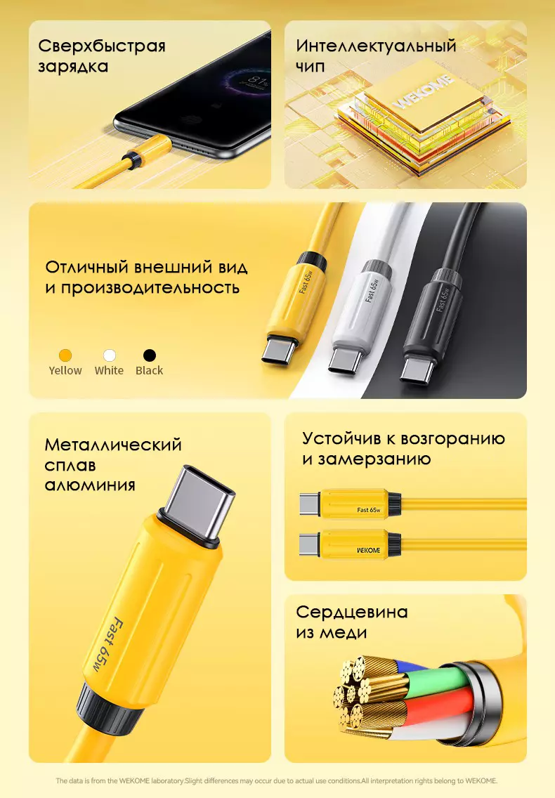 Кабель для зарядки WEKOME 3 в 1 USB-C / Lightning / microUSB 66W WDC-30 - фото 2 Кабель для зарядки WEKOME 3 в 1 USB-C / Lightning / microUSB 66W WDC-30 - фото 2