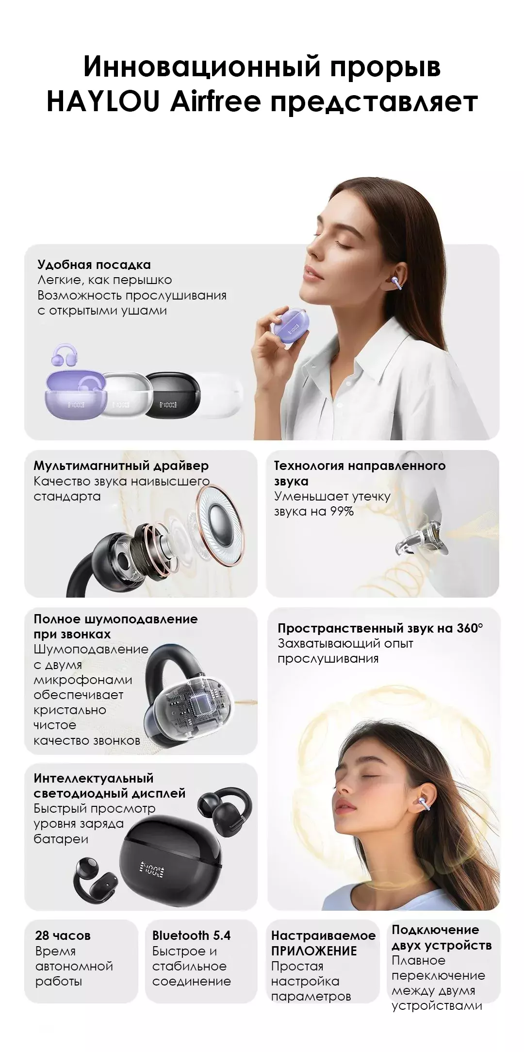 Беспроводные наушники Haylou Airfree OW3 - фото 2 Беспроводные наушники Haylou Airfree OW3 - фото 2