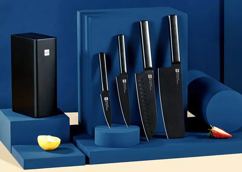 Купить Набор ножей X50 Cr Mo V 15 Huo Hou Heat Cool Black Non-stick Knife Set (4 ножа + подставка) - фото 1 Купить Набор ножей X50 Cr Mo V 15 Huo Hou Heat Cool Black Non-stick Knife Set (4 ножа + подставка) - фото 1