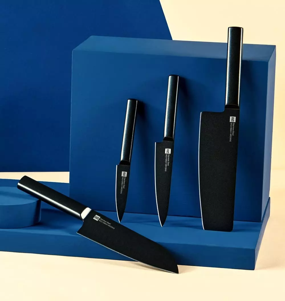 Набор ножей X50 Cr Mo V 15 Huo Hou Heat Cool Black Non-stick Knife Set (4 ножа + подставка) - фото 6 Набор ножей X50 Cr Mo V 15 Huo Hou Heat Cool Black Non-stick Knife Set (4 ножа + подставка) - фото 6