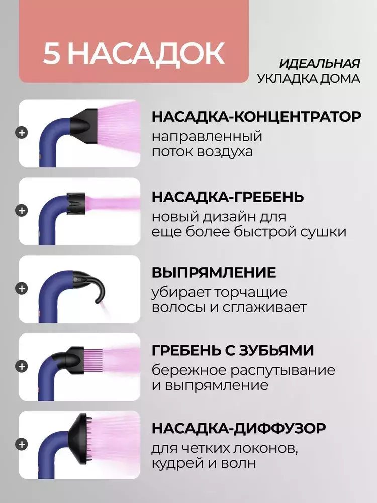 Фен для волос Beheart Hair Dryer X11 PRO (6 насадок) - фото 6 Фен для волос Beheart Hair Dryer X11 PRO (6 насадок) - фото 6