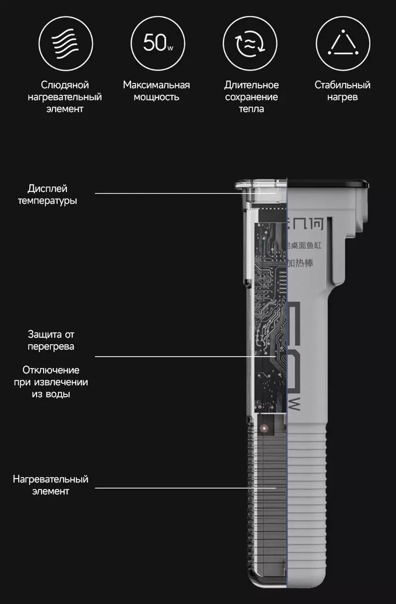 Нагревательный стержень Xiaomi Mijia 50W для умного аквариума Smart Fish Tank (MYG200G1) - фото 4 Нагревательный стержень Xiaomi Mijia 50W для умного аквариума Smart Fish Tank (MYG200G1) - фото 4