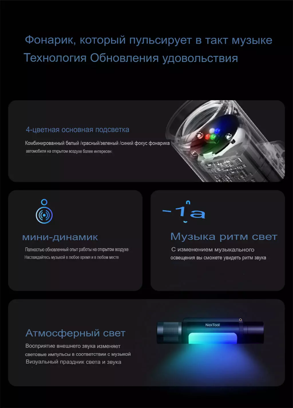Фонарь NexTool Outdoor 12 in 1 Thunder Music Flashlight (NE20161) - фото 2 Фонарь NexTool Outdoor 12 in 1 Thunder Music Flashlight (NE20161) - фото 2