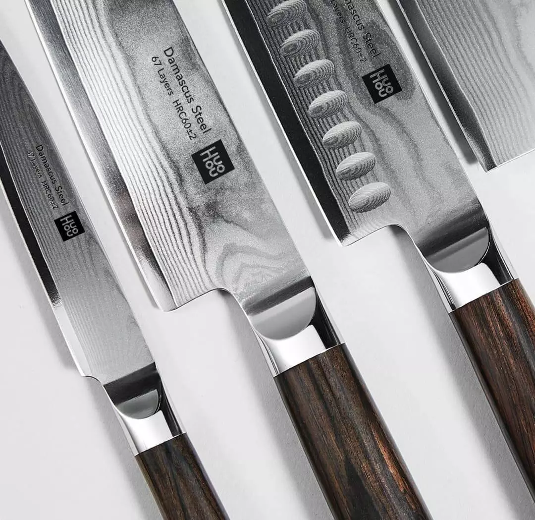 Набор ножей из дамасской стали Huo Hou Set of 5 Damascus Knife Sets (4 ножа с подставкой) (HU0073) - фото 3 Набор ножей из дамасской стали Huo Hou Set of 5 Damascus Knife Sets (4 ножа с подставкой) (HU0073) - фото 3