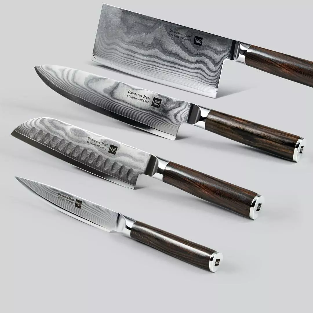 Набор ножей из дамасской стали Huo Hou Set of 5 Damascus Knife Sets (4 ножа с подставкой) (HU0073) - фото 4 Набор ножей из дамасской стали Huo Hou Set of 5 Damascus Knife Sets (4 ножа с подставкой) (HU0073) - фото 4