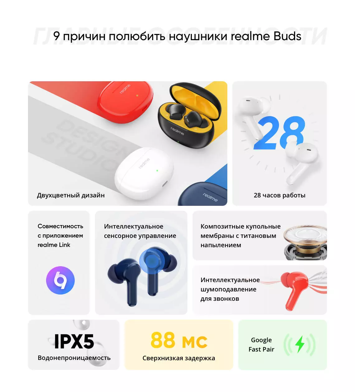 Беспроводные наушники Realme Buds T100 - фото 2 Беспроводные наушники Realme Buds T100 - фото 2
