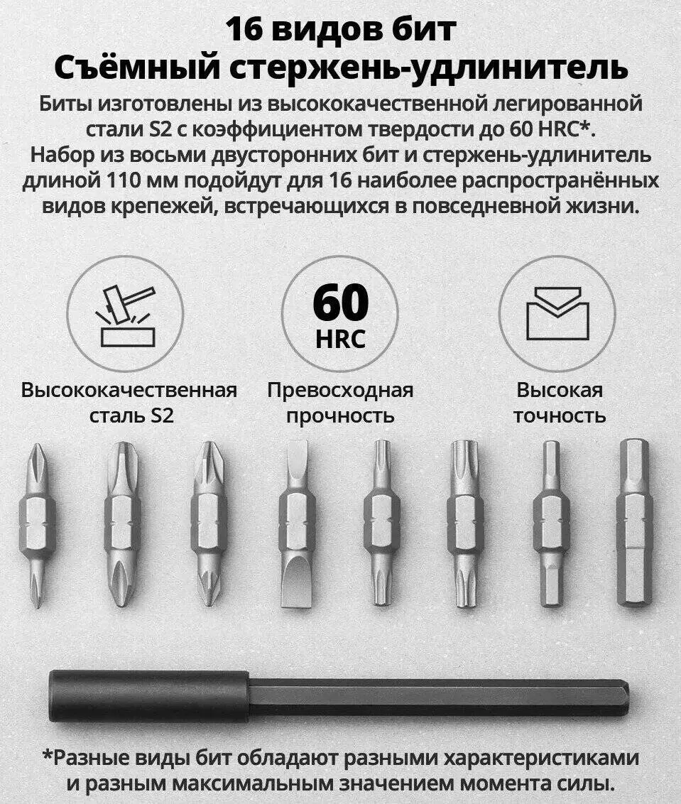 Отвертка Xiaomi Mijia 16-в-1 Ratchet Screwdriver (MJJLLSD002QW) - фото 3 Отвертка Xiaomi Mijia 16-в-1 Ratchet Screwdriver (MJJLLSD002QW) - фото 3