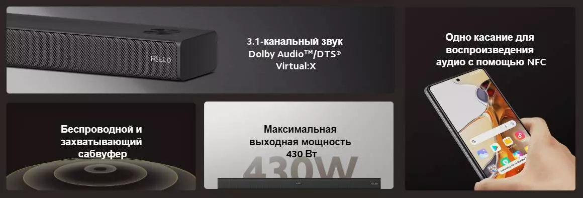 Саундбар Xiaomi TV Speaker 3.1 430 Вт (S27M8-31) - фото 2 Саундбар Xiaomi TV Speaker 3.1 430 Вт (S27M8-31) - фото 2