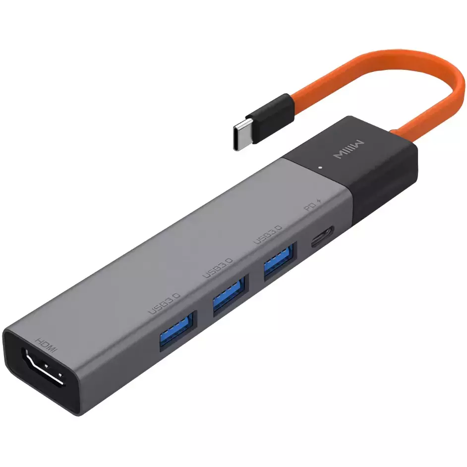 Купить Адаптер MIIIW Type-C HUB Adapter 5 in 1 (3х USB 3.0 | HDMI 4K | 1x Type-C PD) (MWCMA05) - фото 1