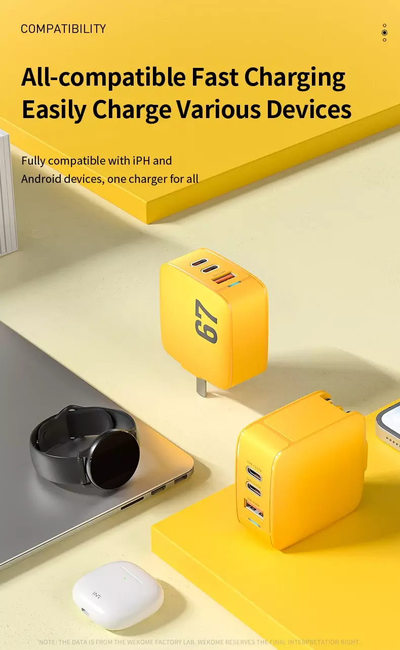 Зарядное устройство WEKOME WP-U157 GaN 67W 2 Type-c +1 - фото 9 Зарядное устройство WEKOME WP-U157 GaN 67W 2 Type-c +1 - фото 9