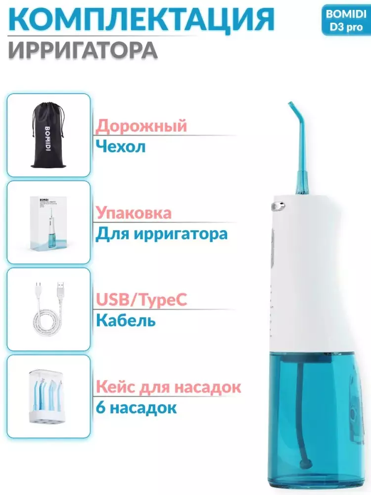 Насадки для ирригатора Xiaomi Bomidi D3 Pro (6 шт) - фото 6 Насадки для ирригатора Xiaomi Bomidi D3 Pro (6 шт) - фото 6