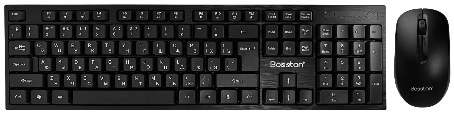 Беспроводная игровая клавиатура и мышка Bosston WS100 (Русские буквы) Black (Черный)