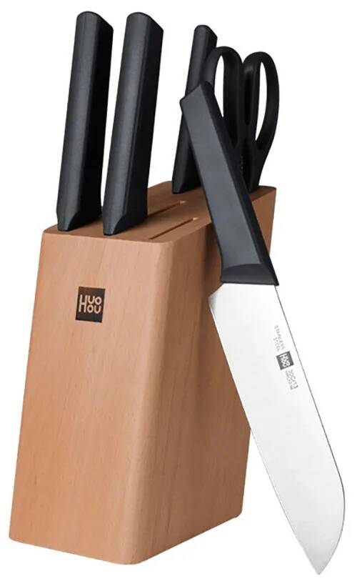Набор HuoHou Fire Kitchen Steel Knife Set (4 ножа и ножницы с подставкой) (HU0057) Black (Черный) CN