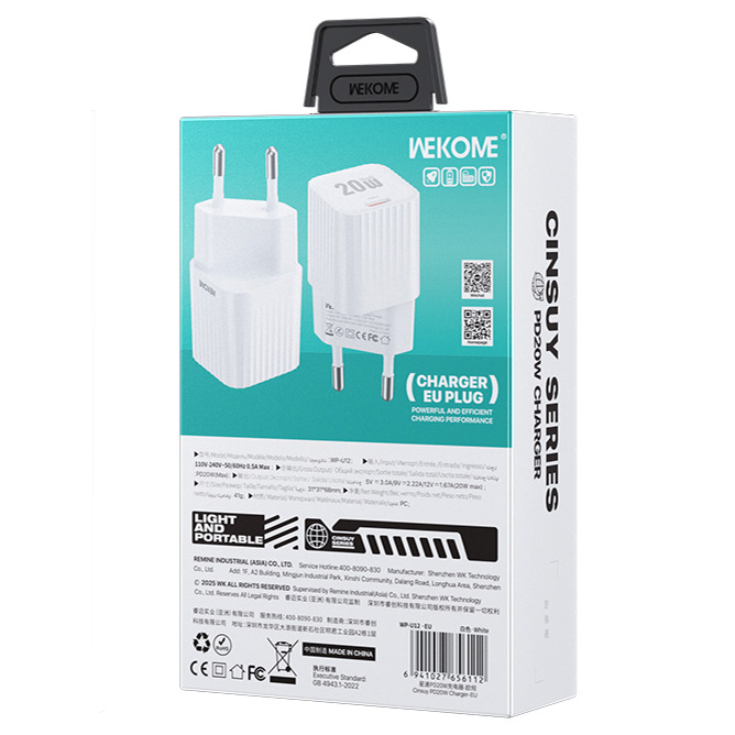 Зарядное устройство WEKOME Type-C 20W WP-U12 White (Белый) Global Version