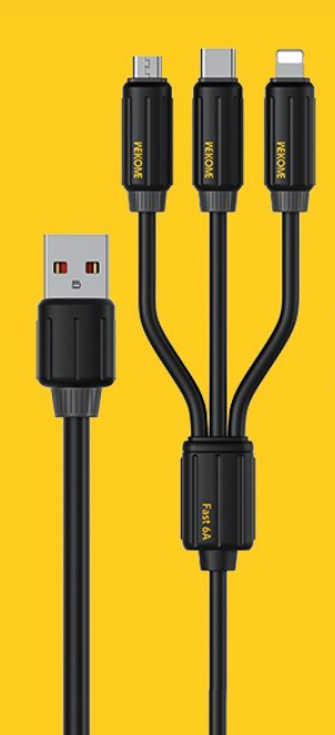 Кабель для зарядки WEKOME 3 в 1 USB-C / Lightning / microUSB 66W WDC-30 Black (Черный) Кабель для зарядки WEKOME 3 в 1 USB-C / Lightning / microUSB 66W WDC-30 Black (Черный)