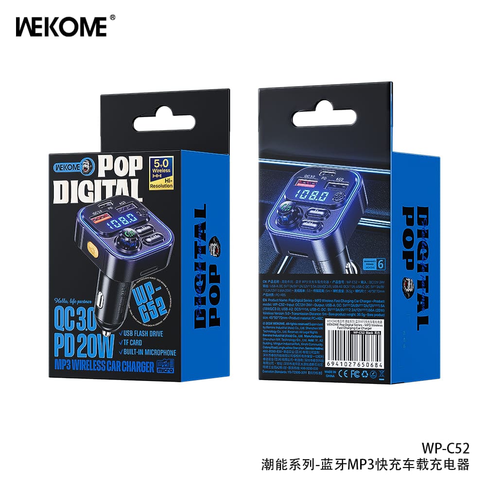 Автомобильное зарядное устройство WEKOME MP3 WP-C52 Black (Черный)