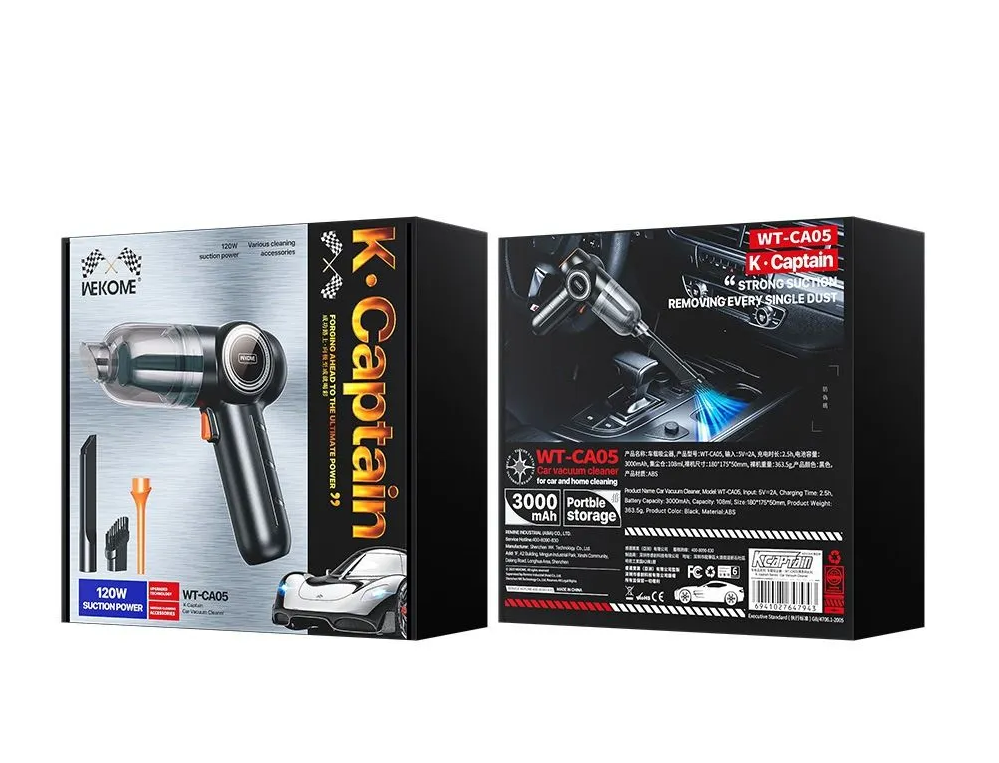 Портативный ручной пылесос для дома и автомобиля WEKOME WT-CA05 Car Vacuum Cleaner Black (Черный)