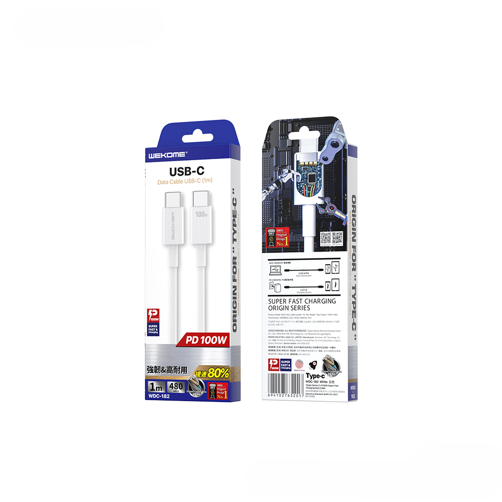 Кабель WEKOME для мобильных устройств Type-C to Type-C 100W WDC182