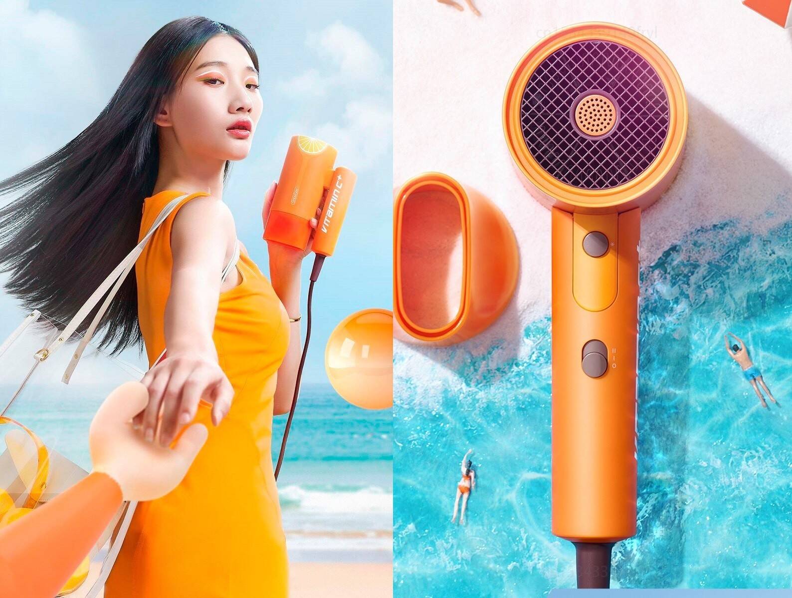 Фен со складной ручкой Xiaomi ShowSee Electric Hair Dryer Vitamin C+ (VC100-A) Orange (Оранжевый)